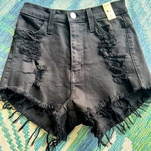 Shorts girls Vibrant henigirl black distressed raw hem high waisted small NWT